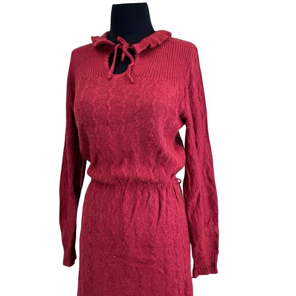 Vintage 1970s Burgundy Knit Midi Dress by C&A – Size 6/42 - Picture 5 of 14